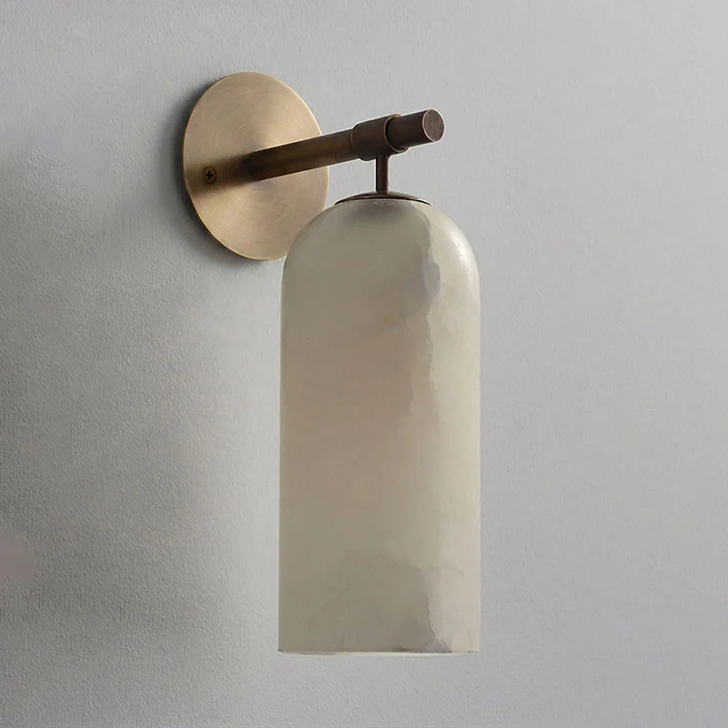 Alabaster Wall Lamp Cylindrical Minimalist Golden Fixture Warm Glow Lighting - Lamylie