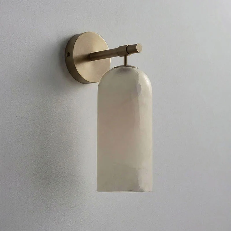 Alabaster Wall Lamp Cylindrical Minimalist Golden Fixture Warm Glow Lighting - Lamylie