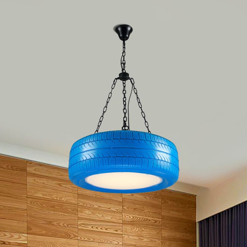 Industrial Pendant Lamp Tire Rubber with Chain for Bar | Creative Lighting Green Yellow Pink Red Blue - Lamylie