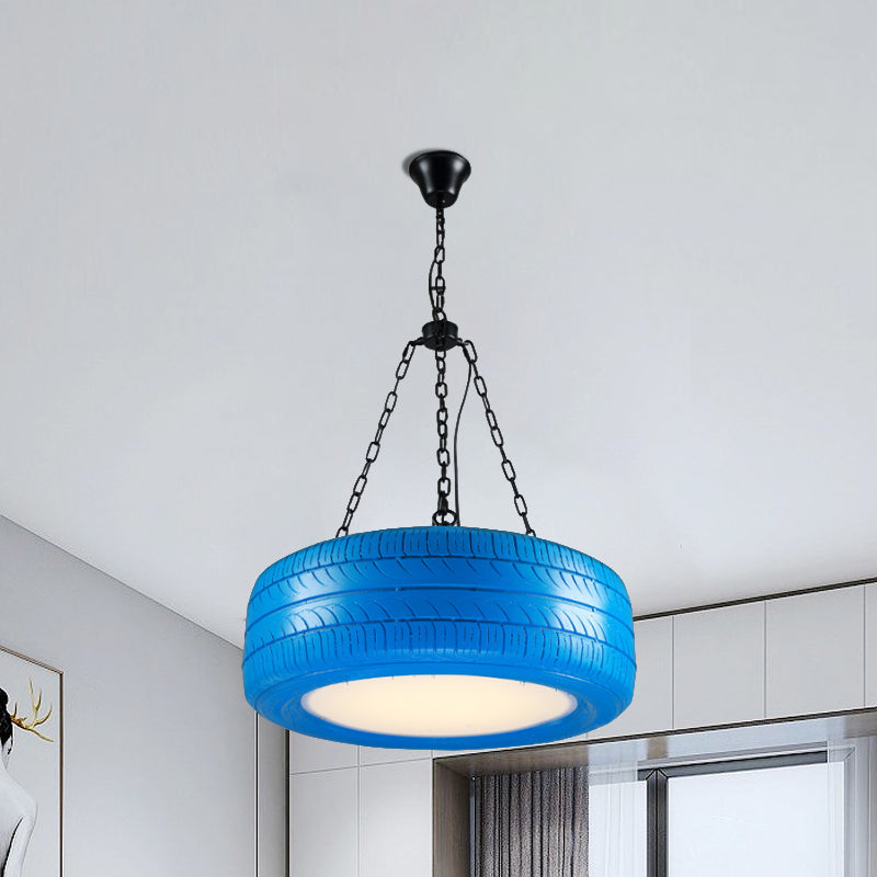 Industrial Pendant Lamp Tire Rubber with Chain for Bar | Creative Lighting Green Yellow Pink Red Blue - Lamylie