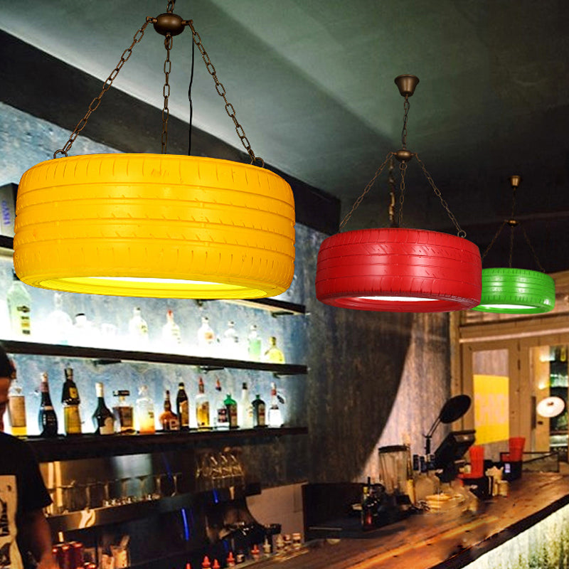 Industrial Pendant Lamp Tire Rubber with Chain for Bar | Creative Lighting Green Yellow Pink Red Blue - Lamylie