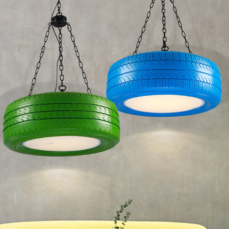 Industrial Pendant Lamp Tire Rubber with Chain for Bar | Creative Lighting Green Yellow Pink Red Blue - Lamylie