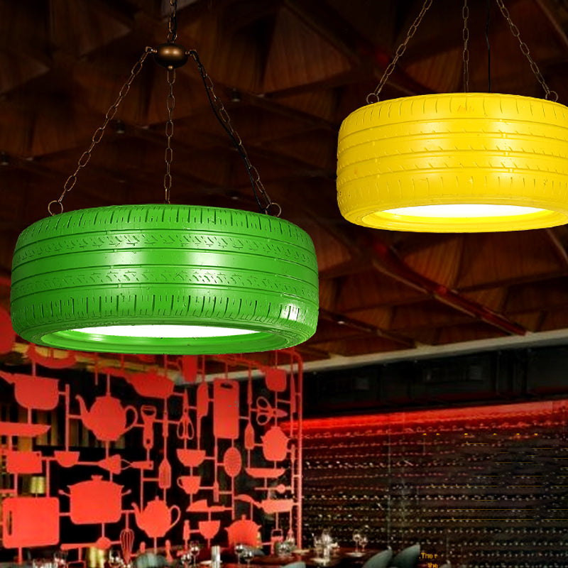 Industrial Pendant Lamp Tire Rubber with Chain for Bar | Creative Lighting Green Yellow Pink Red Blue - Lamylie