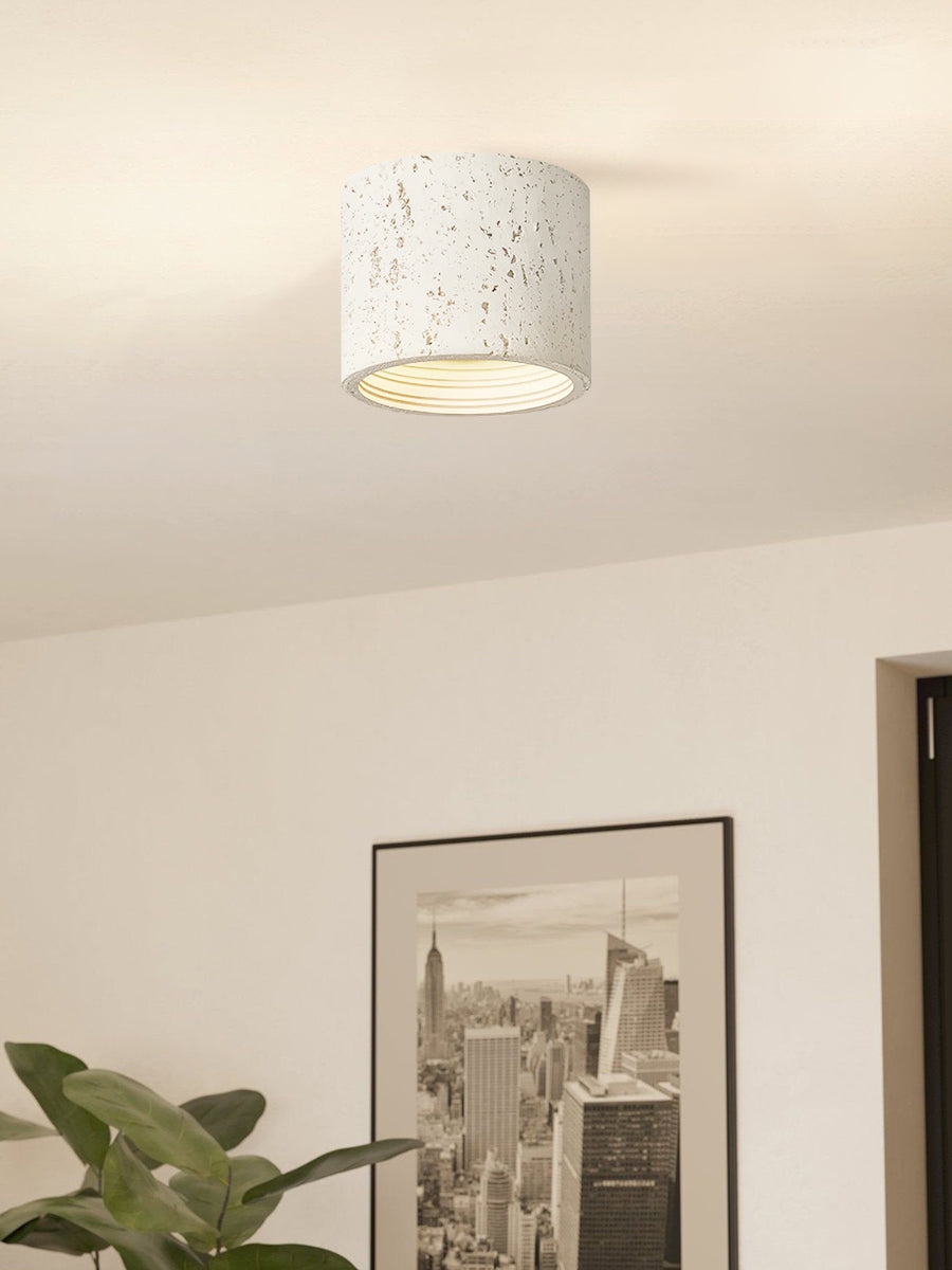 Cylindrical Travertine Ceiling Lamp | LED Lighting for Modern Interiors - Lamylie