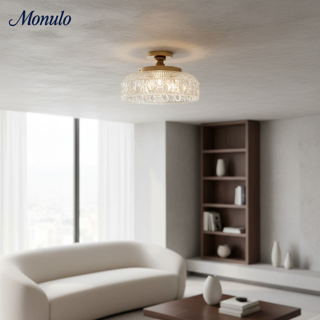 Ribbed Glass Ceiling Lamp with Metal Fixture | Minimalist Lighting for Bedroom and Hallway - Lamylie