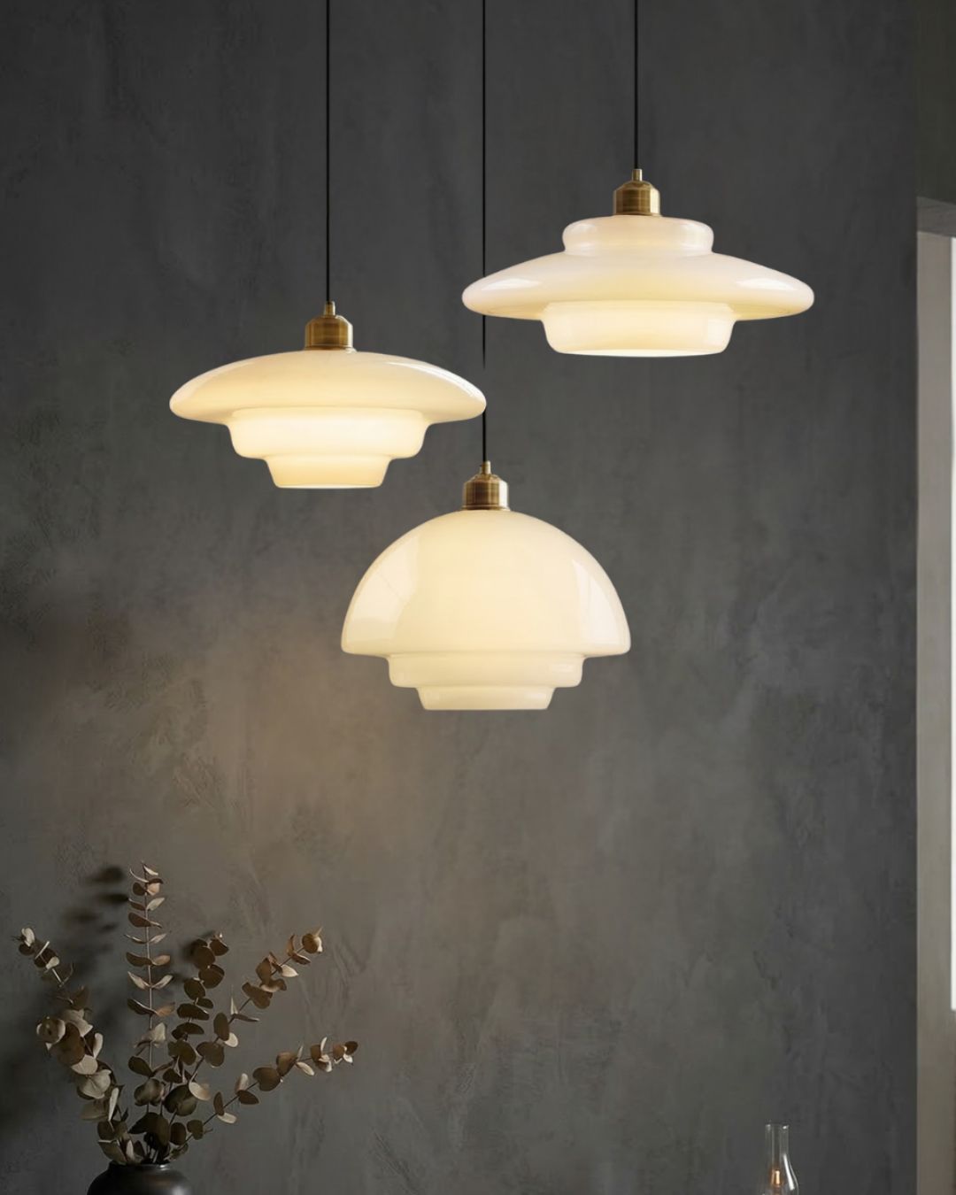 TINA Pendant Lamp | Mid-Century Milk White Glass with Brushed Brass | Modern Dining & Kitchen Lighting | Adjustable | E27 Socket - Lamylie