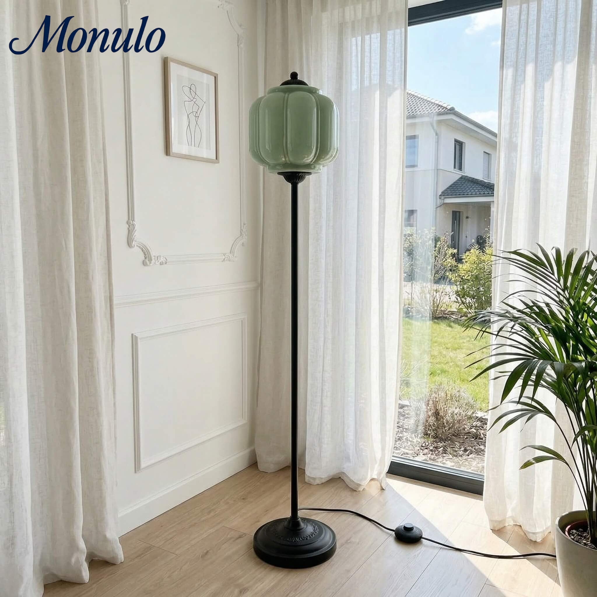 Decorative Glass Pumpkin Floor Lamp Retro Organic Style Living Room Standing Lamp - Lamylie