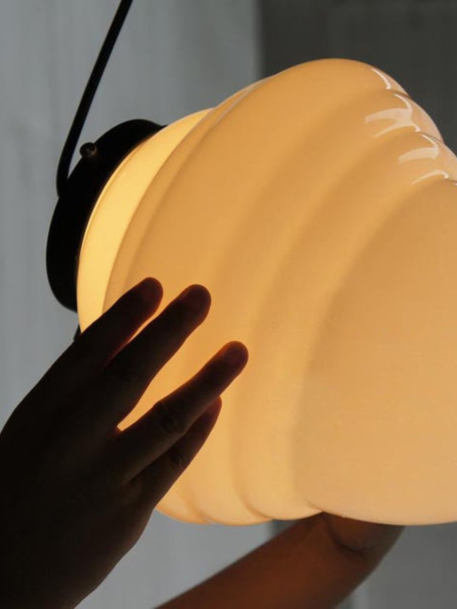 Vintage Art Deco Milk Glass Pendant Lamp with Striped Shade for Dining Room and Living Area - Lamylie