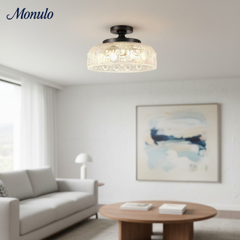 Ribbed Glass Ceiling Lamp with Metal Fixture | Minimalist Lighting for Bedroom and Hallway - Lamylie