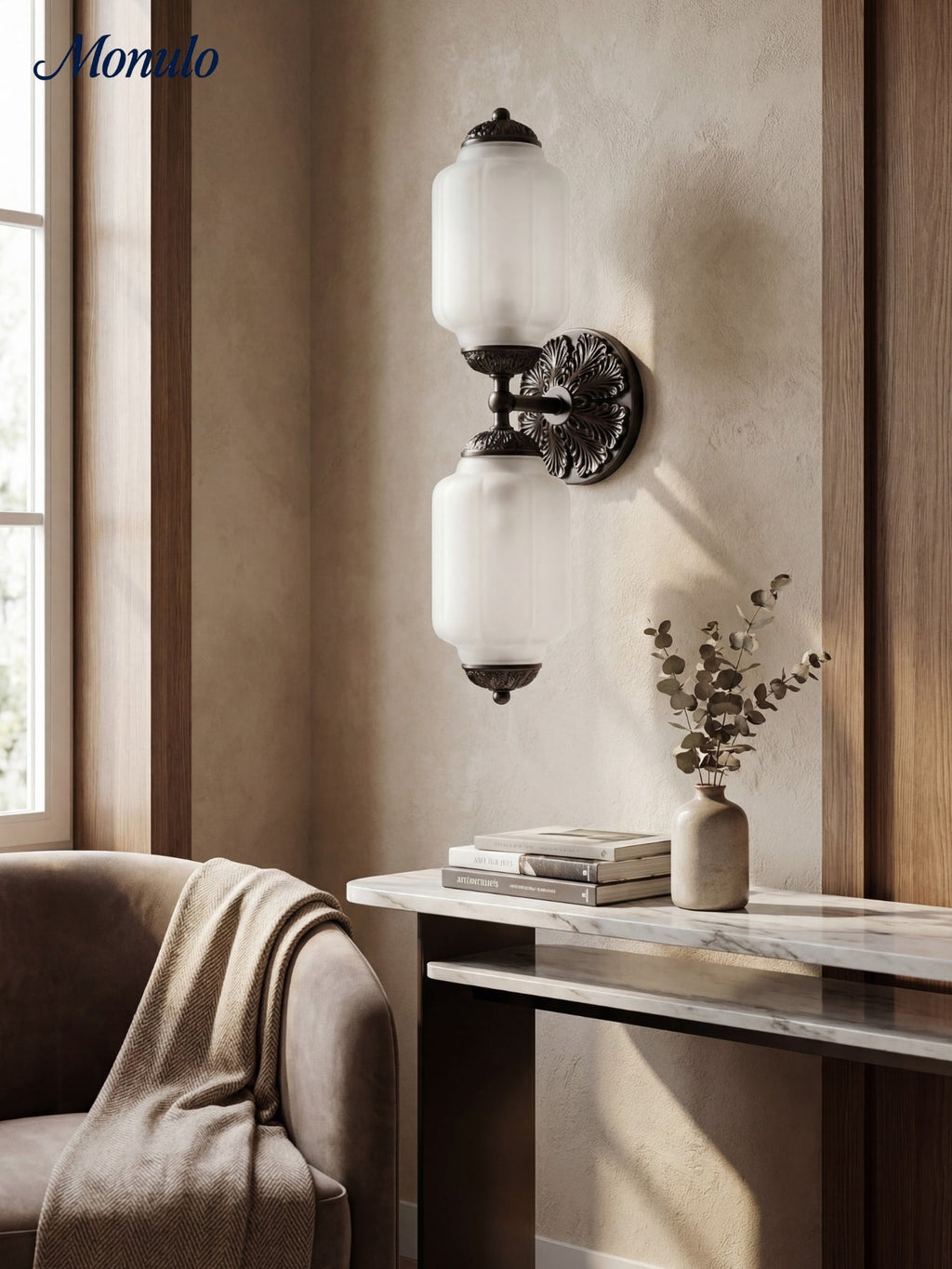 Vintage Glass Wall Lamp Horizontal Model Eloise Light Source for Living Room and Hallway - Lamylie