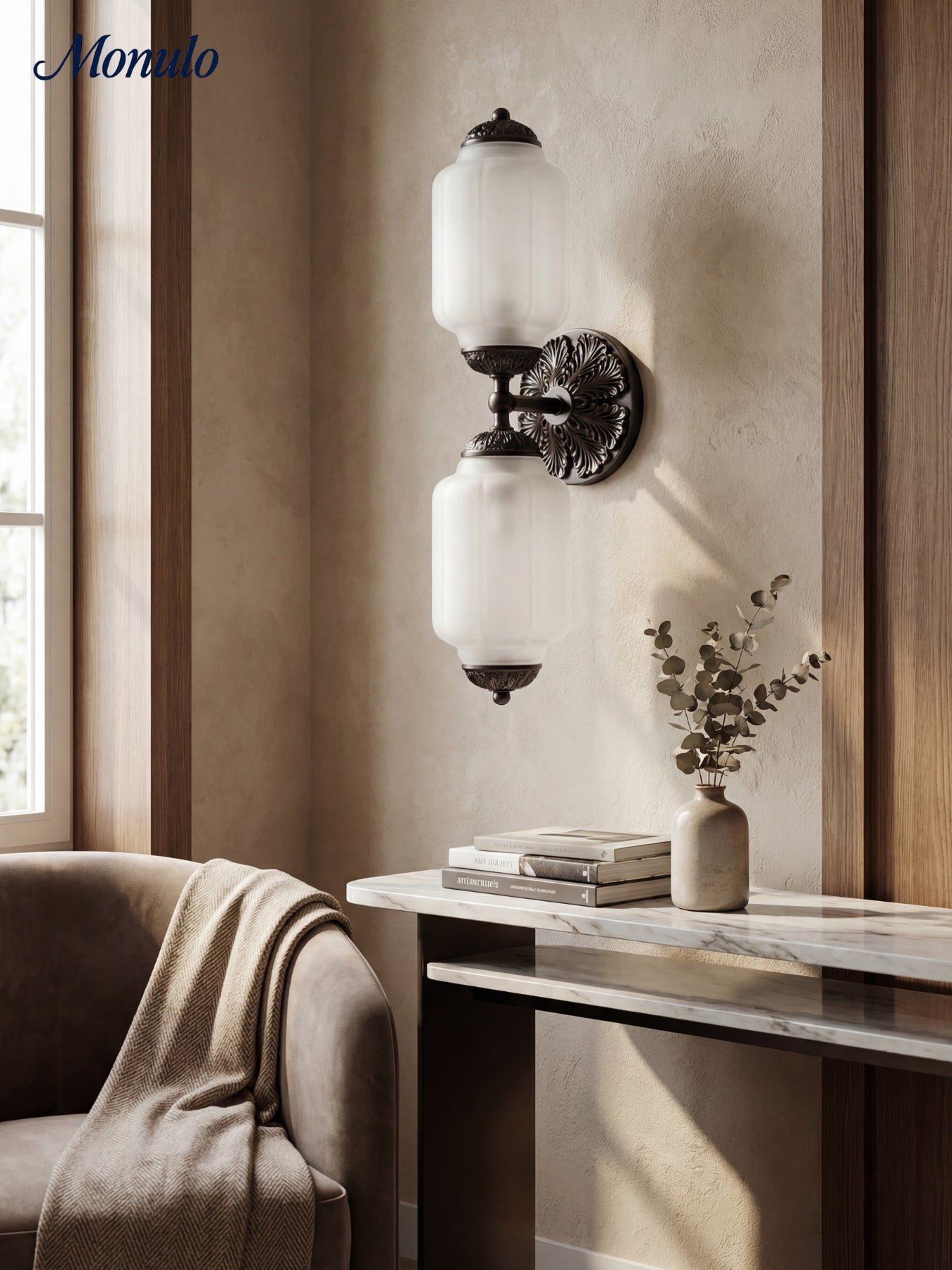 Vintage Glass Wall Lamp Horizontal Model Eloise Light Source for Living Room and Hallway - Lamylie