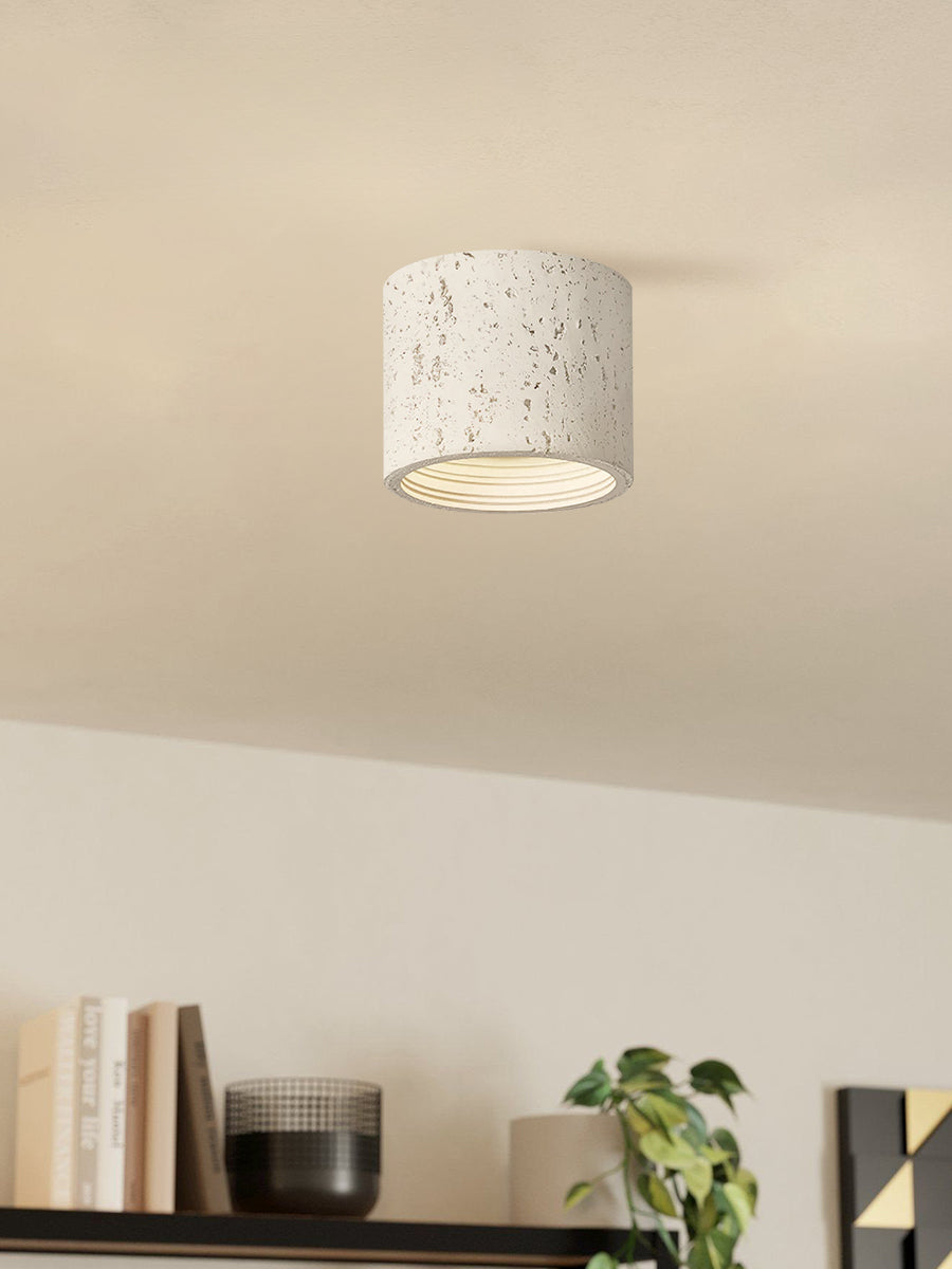 Cylindrical Travertine Ceiling Lamp | LED Lighting for Modern Interiors - Lamylie