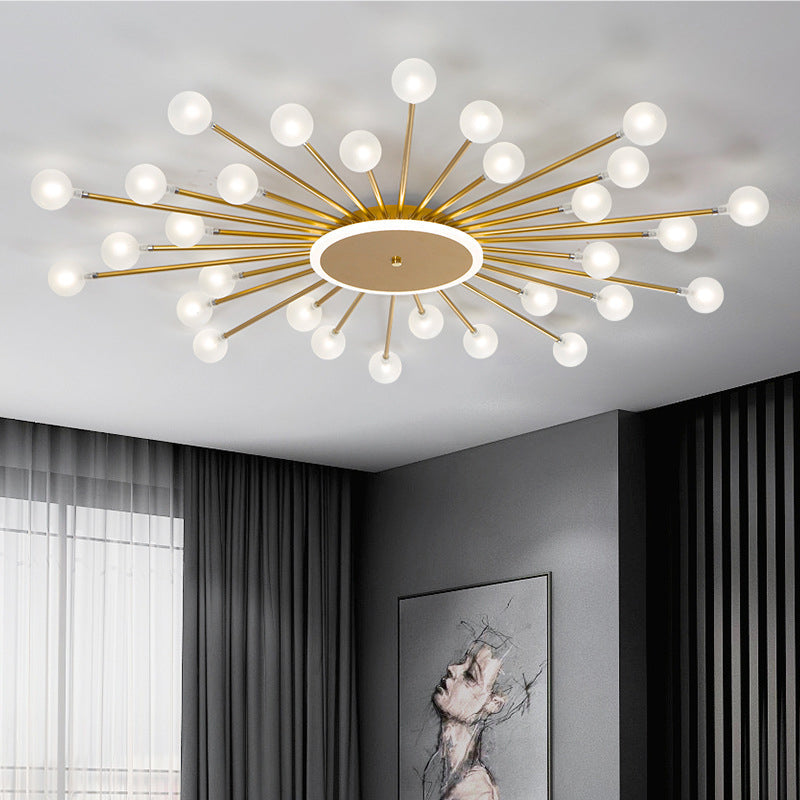 Postmodern Ceiling Lamp with 18 Light Points Frosted Glass Starburst Design Black Gold Semi-Flush - Lamylie