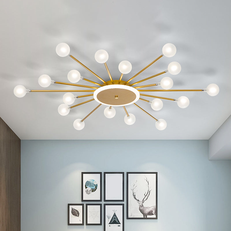 Postmodern Ceiling Lamp with 18 Light Points Frosted Glass Starburst Design Black Gold Semi-Flush - Lamylie