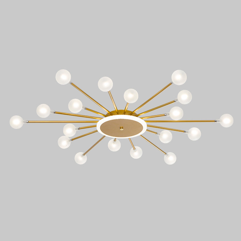 Postmodern Ceiling Lamp with 18 Light Points Frosted Glass Starburst Design Black Gold Semi-Flush - Lamylie