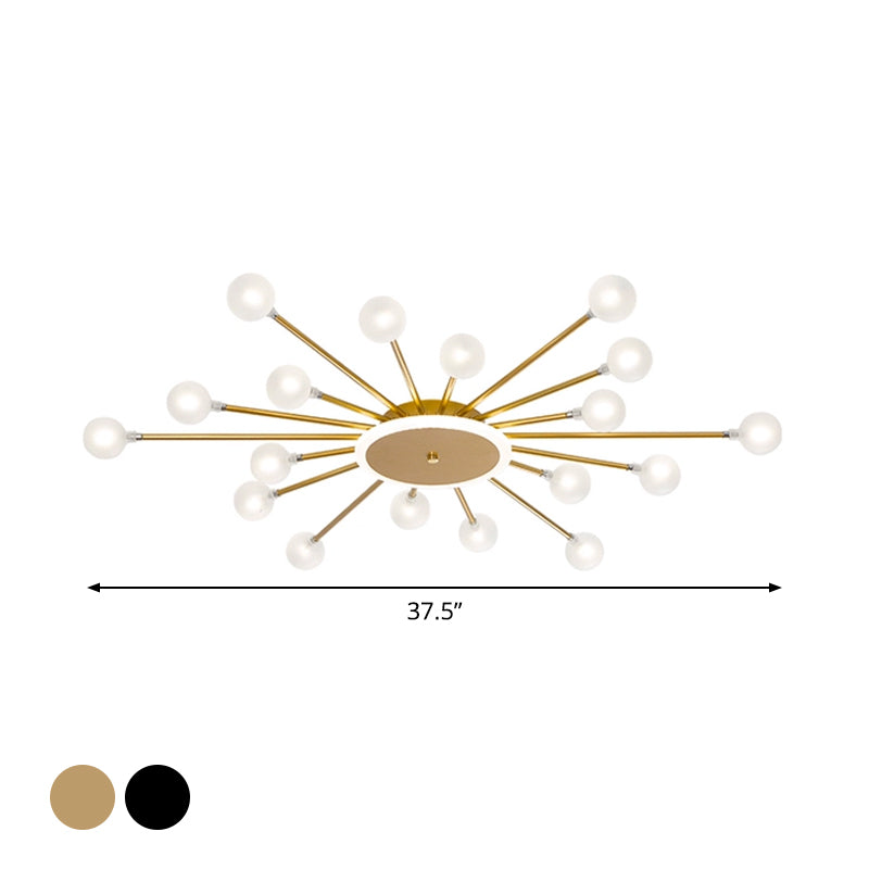 Postmodern Ceiling Lamp with 18 Light Points Frosted Glass Starburst Design Black Gold Semi-Flush - Lamylie