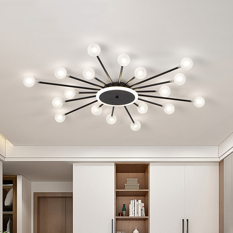 Postmodern Ceiling Lamp with 18 Light Points Frosted Glass Starburst Design Black Gold Semi-Flush - Lamylie