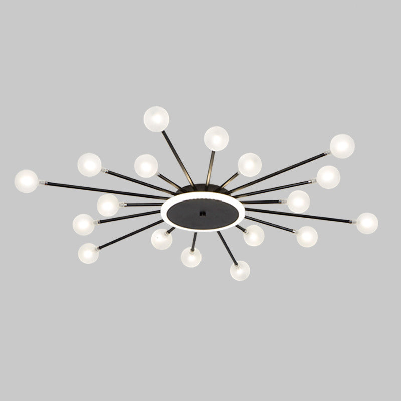 Postmodern Ceiling Lamp with 18 Light Points Frosted Glass Starburst Design Black Gold Semi-Flush - Lamylie