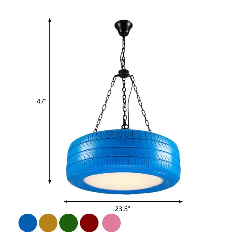Industrial Pendant Lamp Tire Rubber with Chain for Bar | Creative Lighting Green Yellow Pink Red Blue - Lamylie