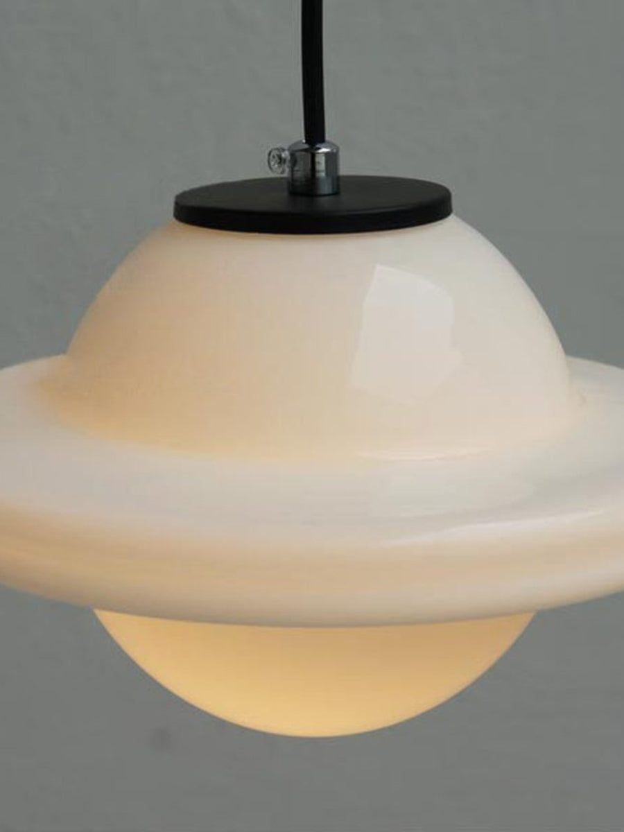 Vintage Art Deco Milk Glass Pendant Lamp with Striped Shade for Dining Room and Living Area - Lamylie