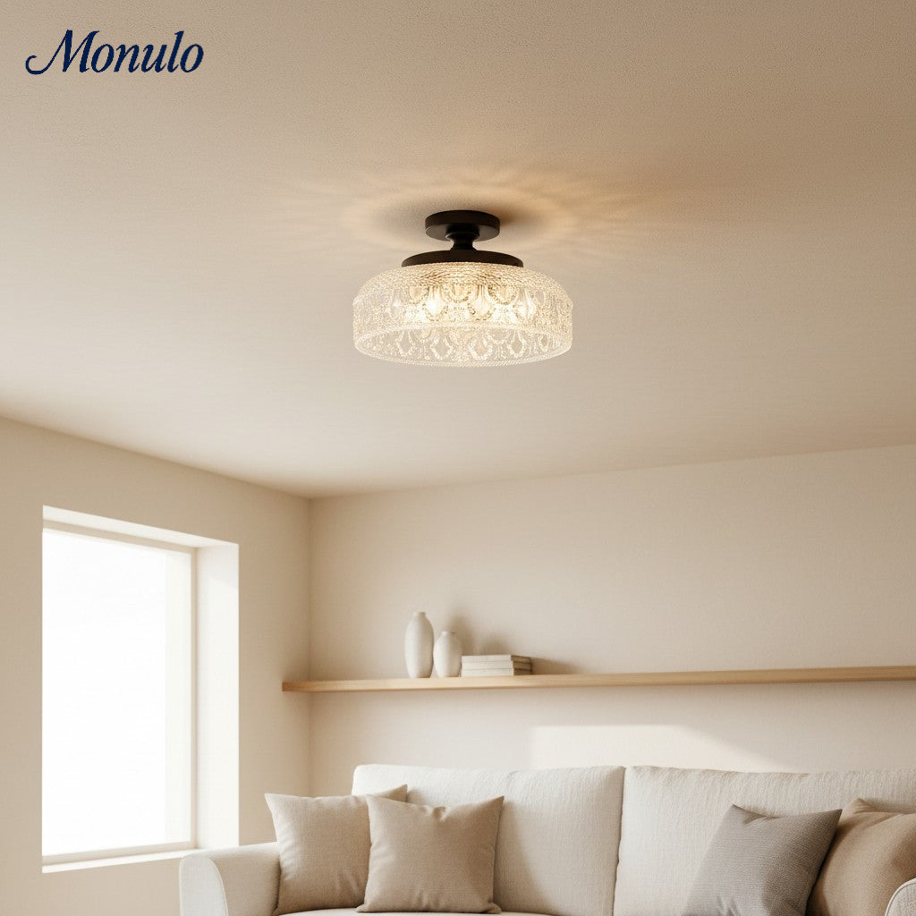 Ribbed Glass Ceiling Lamp with Metal Fixture | Minimalist Lighting for Bedroom and Hallway - Lamylie