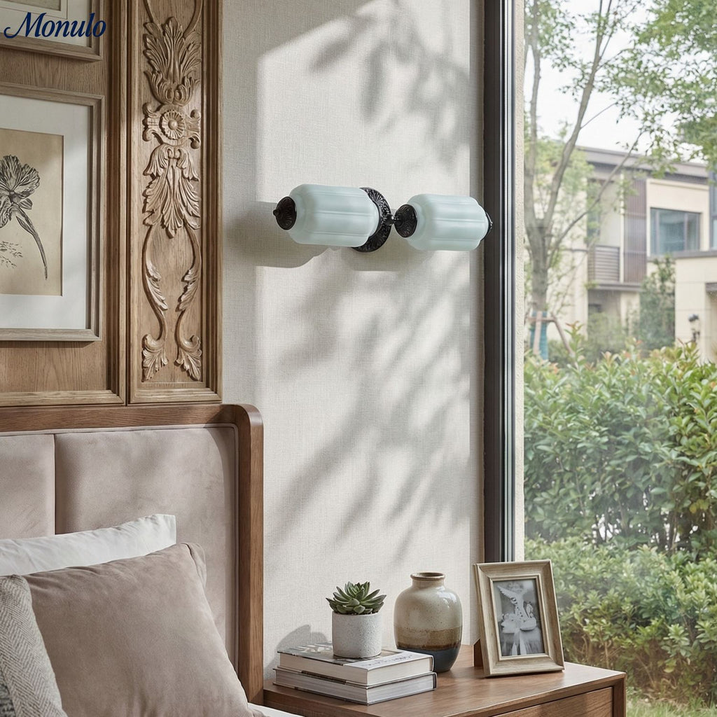 Vintage Glass Wall Lamp Horizontal Model Eloise Light Source for Living Room and Hallway - Lamylie