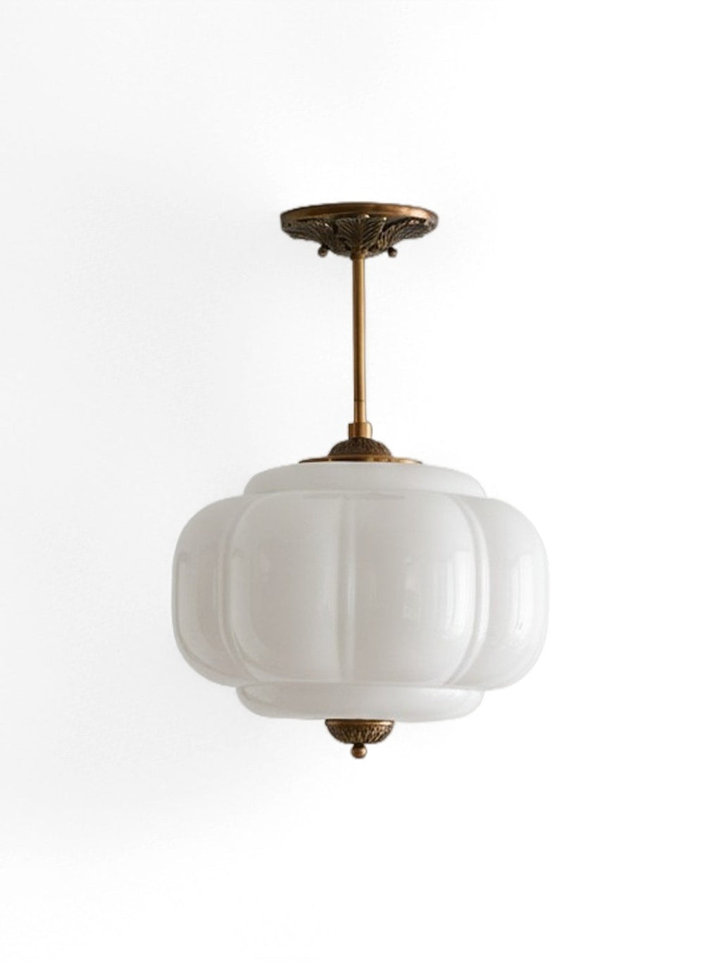 Vintage Milk Glass Ceiling Lamp Scalloped Edge White Pink Green Blue Clear Matte Glass Semi-Flush Pendant Lamp Brass Black Finish - Lamylie