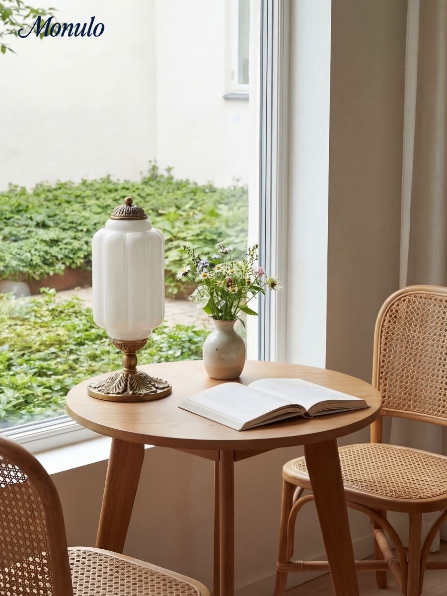 Vintage Glass Table Lamp with Brass or Black Finish - Lamylie