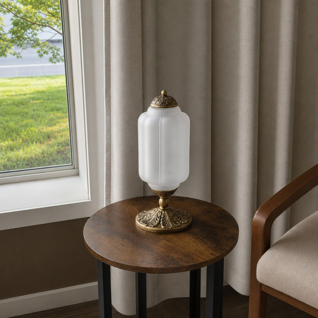 Glass Table Lamp with Scallop Design Vintage Style Bedroom Living Room Accent Lighting Black Brass Frosted Glass - Lamylie