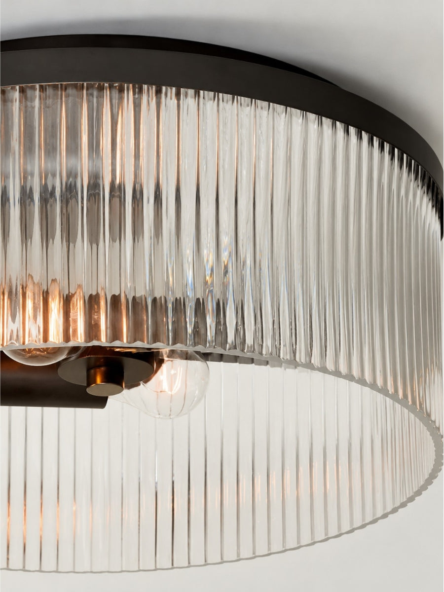 Ribbed Glass Ceiling Lamp Modern Low-Profile Design Bedroom Living Room Hall - Lamylie