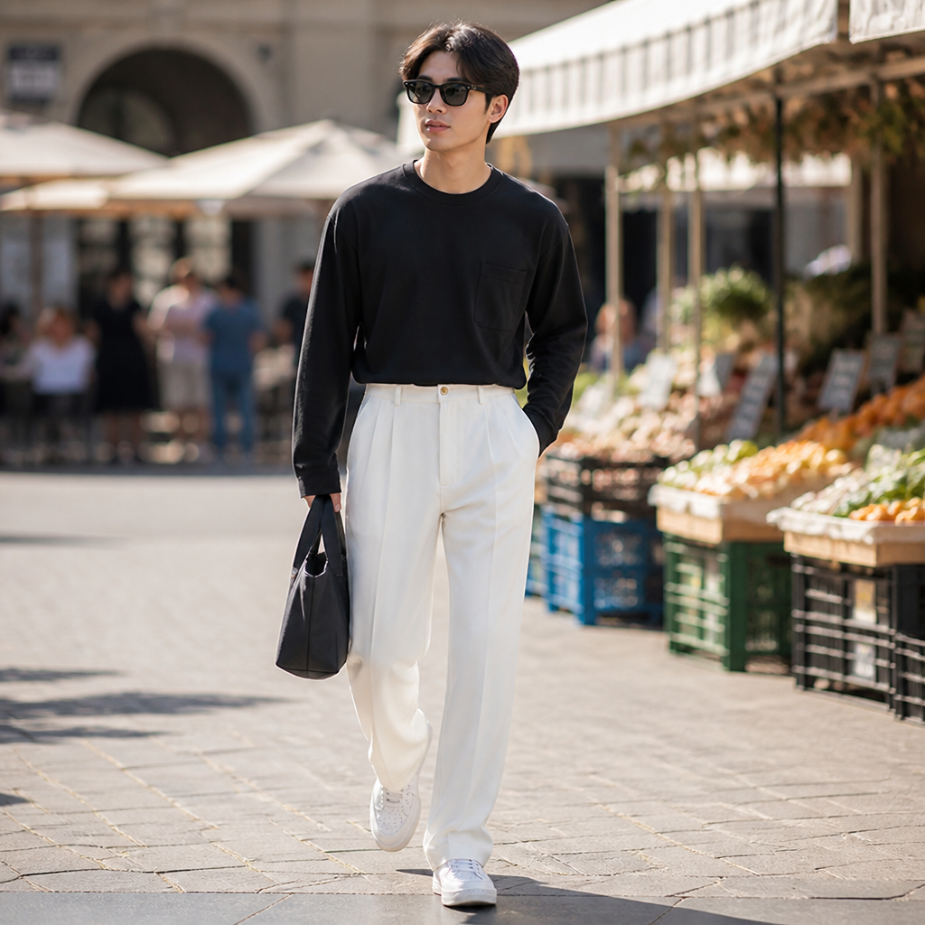 Marcello – Pantalon habillé plissé taille haute à jambe droite décontractée - Lamylie