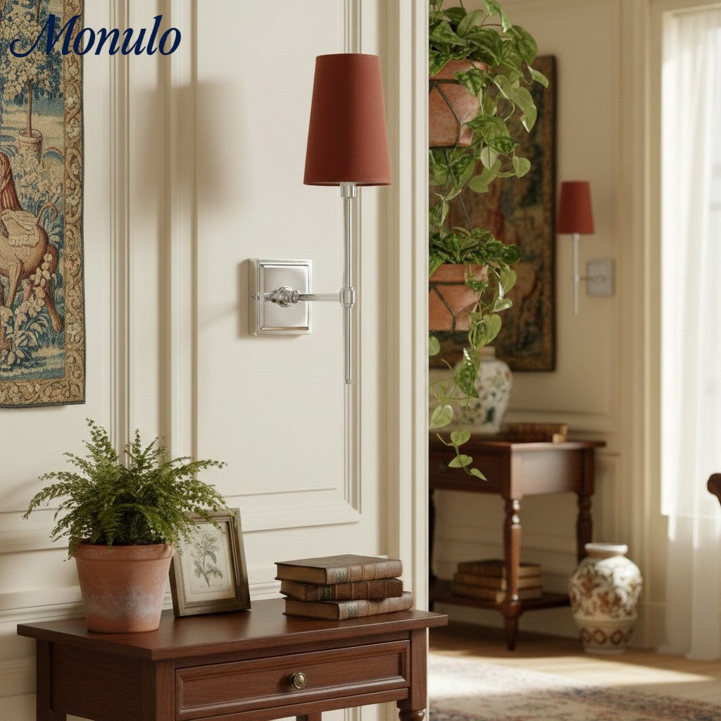 Wandleuchte mit Leinen-Schirm - Retro Metallwandleuchte für Schlafzimmer und Flur - Lamylie