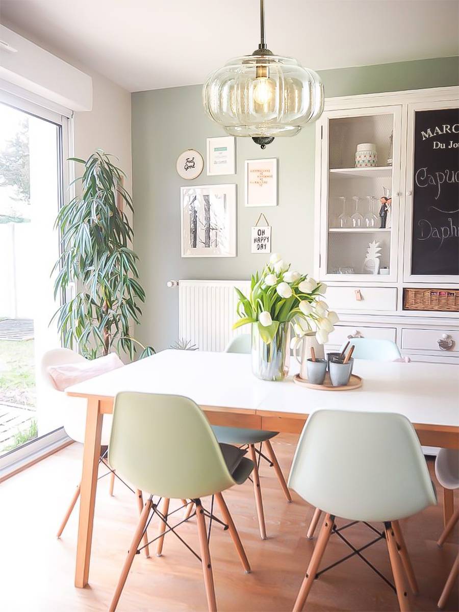 Vintage Milk Glass Ceiling Lamp Scalloped Edge White Pink Green Blue Clear Matte Glass Semi-Flush Pendant Lamp Brass Black Finish - Lamylie