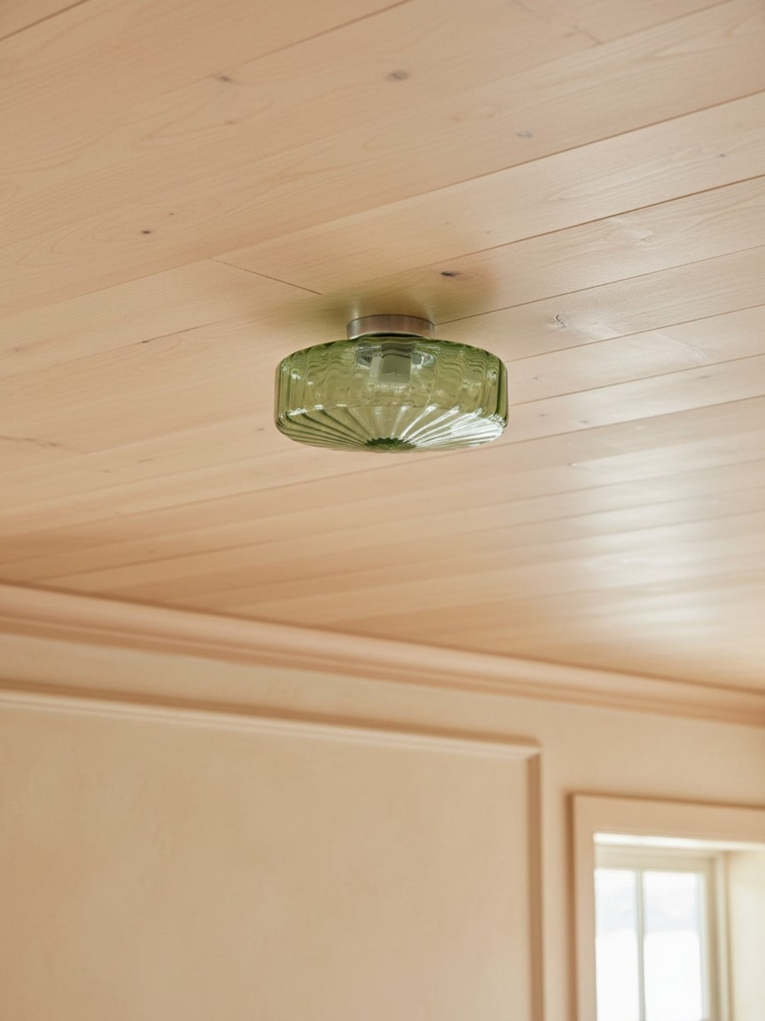 Vintage Ribbed Glass Ceiling Lamp Green | Classic Lighting for Dining Room, Entrance & Hallway - Lamylie