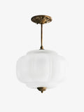Vintage Milk Glass Ceiling Lamp Scalloped Edge White Pink Green Blue Clear Matte Glass Semi-Flush Pendant Lamp Brass Black Finish - Lamylie