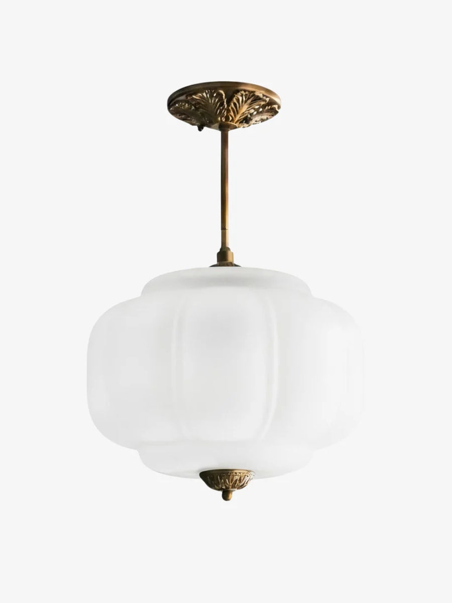 Vintage Milk Glass Ceiling Lamp Scalloped Edge White Pink Green Blue Clear Matte Glass Semi-Flush Pendant Lamp Brass Black Finish - Lamylie