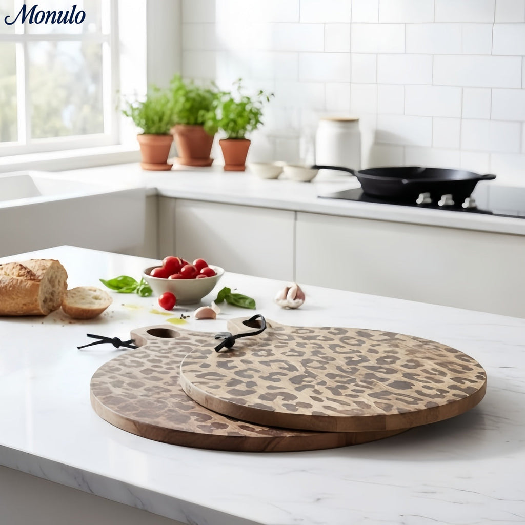Wooden Serving Board Sapele Wood Round and Square Scandinavian Design for Kitchen and Table - Lamylie