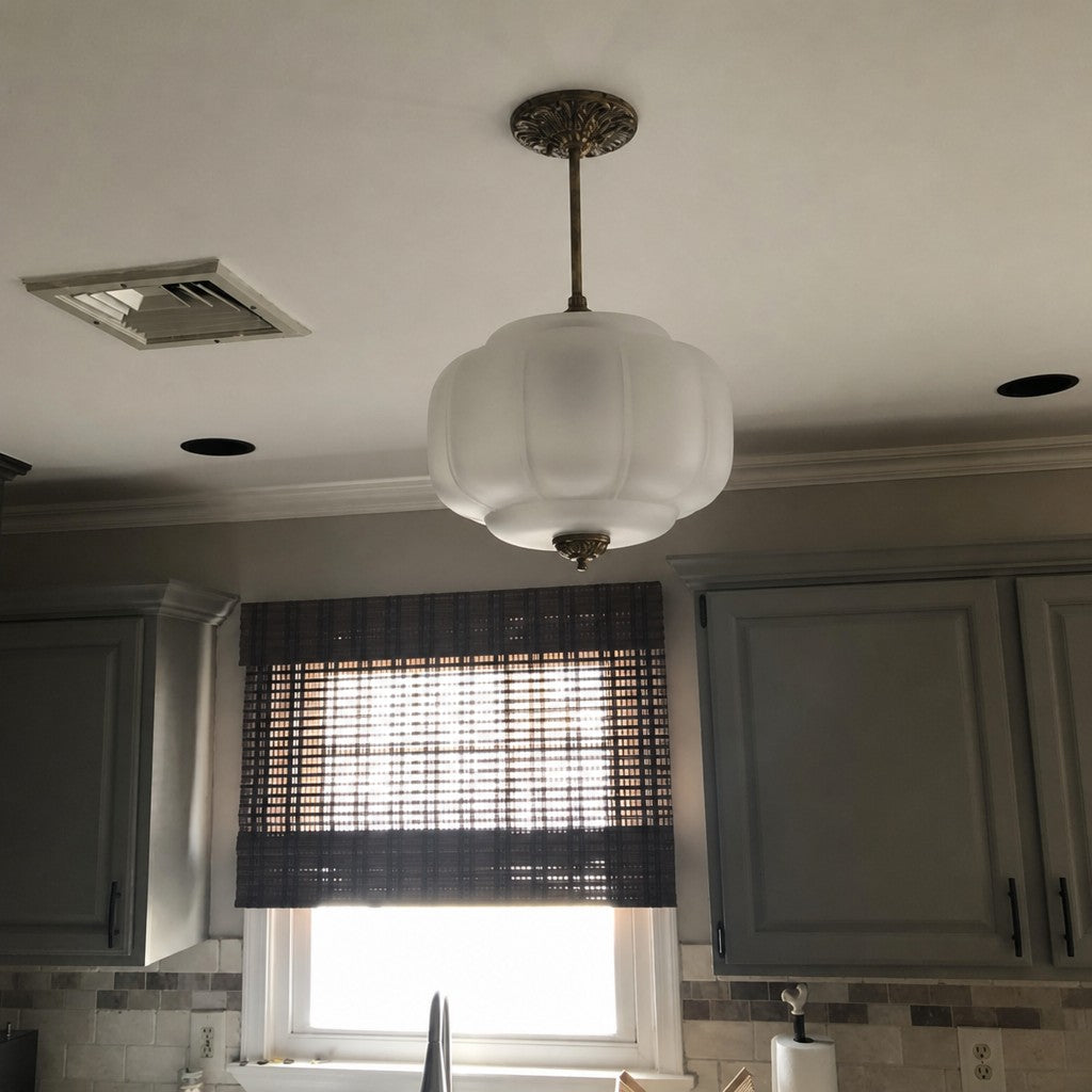 Vintage Milk Glass Ceiling Lamp Scalloped Edge White Pink Green Blue Clear Matte Glass Semi-Flush Pendant Lamp Brass Black Finish - Lamylie