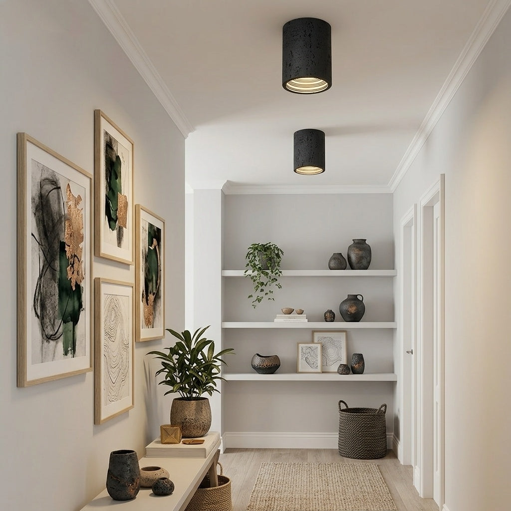 Cylindrical Travertine Ceiling Lamp | LED Lighting for Modern Interiors - Lamylie