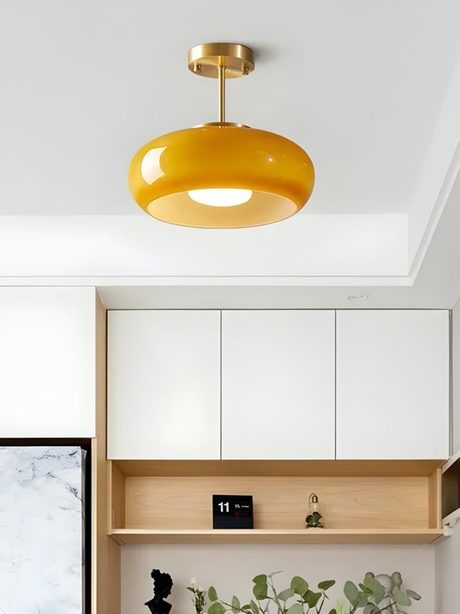 Ceiling Lamp Glass Disc Bauhaus Design Brass or Chrome Orange Yellow or White Glass Retro Stylish Lighting - Lamylie