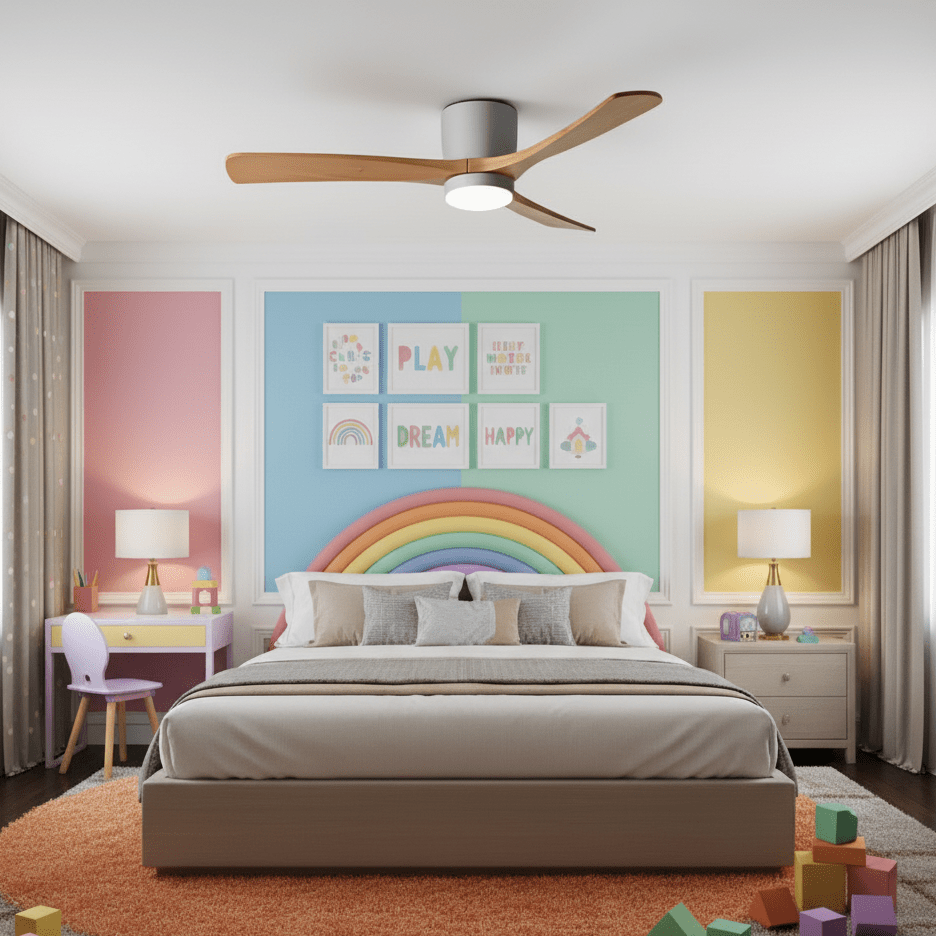 Ventilateur de plafond avec éclairage, design scandinave en bois, 106/122/132 cm, à intensité variable avec télécommande, ventilateur de plafond avec lampe LED, pales en bois, salon, chambre, salle à manger – Lamylie