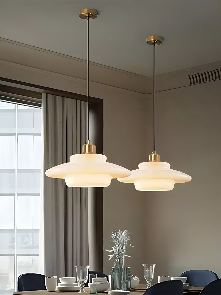 Glas-Pendelleuchte mit geschichtetem Design | Milchig weißes mattiertes Glas für Esszimmer und Wohnzimmer - Lamylie