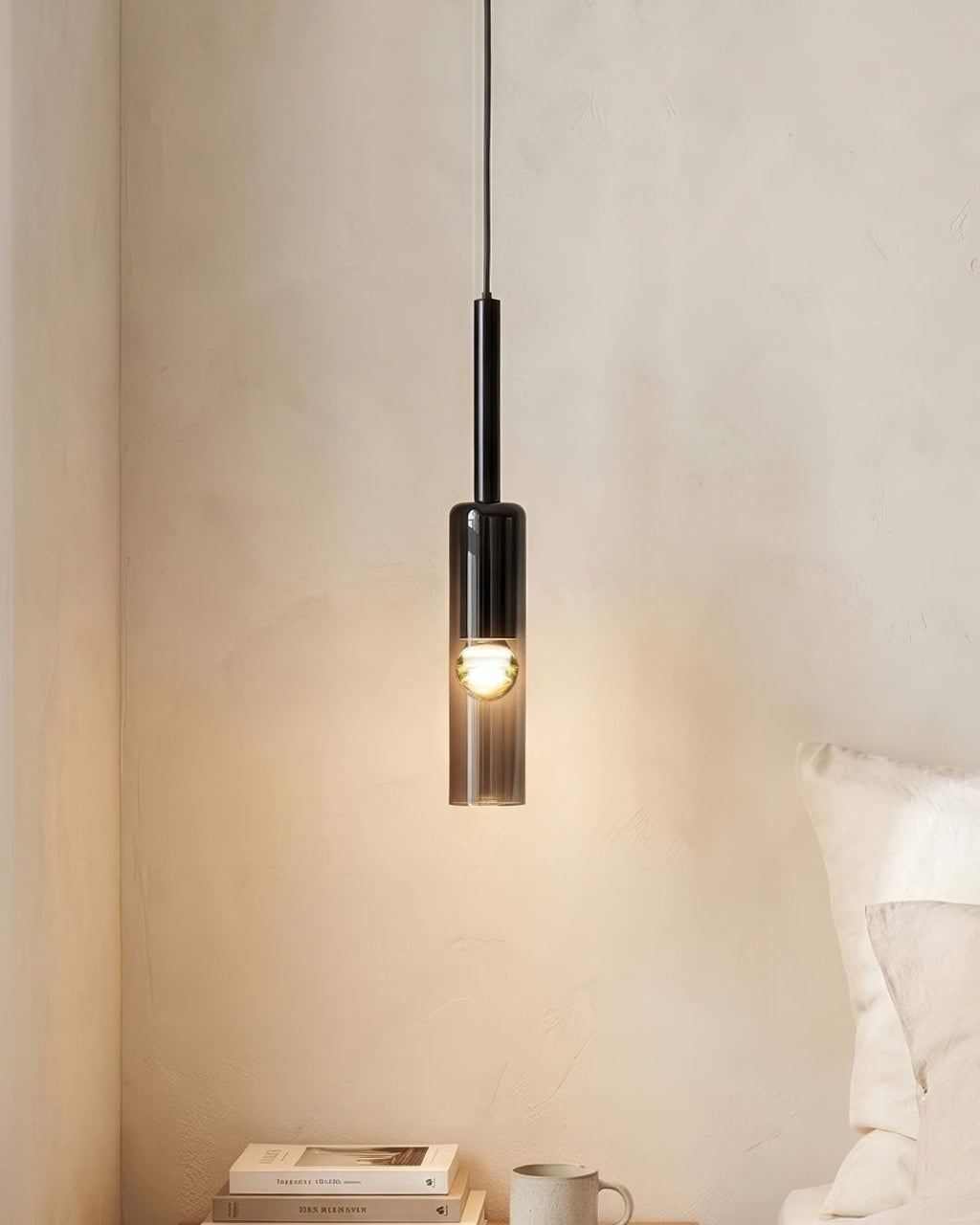 Smoked Glass Pendant Lamp with Minimalist Metal Structure | Modern Ambient Lighting for Dining Room, Bedroom, and Living Room - Lamylie