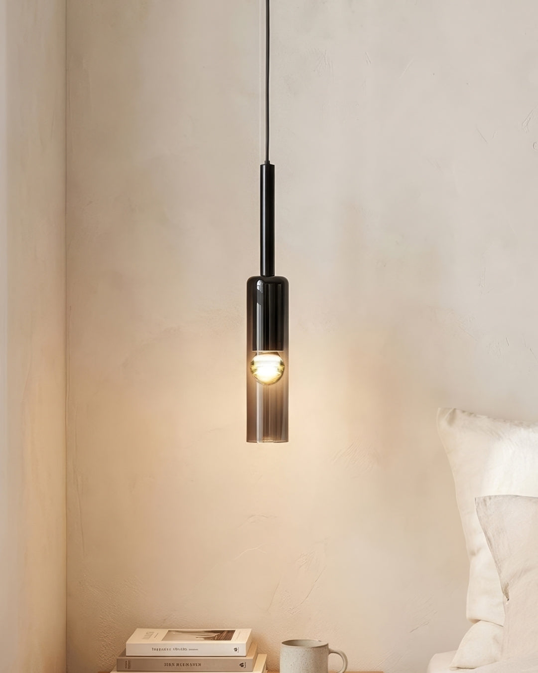 Smoked Glass Pendant Lamp with Minimalist Metal Structure | Modern Ambient Lighting for Dining Room, Bedroom, and Living Room - Lamylie