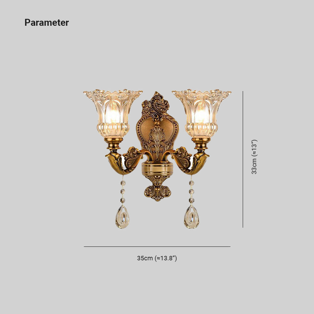 Vintage Gold Glass Double Wall Lamp Classic Warm White Light Indoor Wall Lamp E14 Bedroom Living Room Hall Decorative Lighting Wall Light - Lamylie