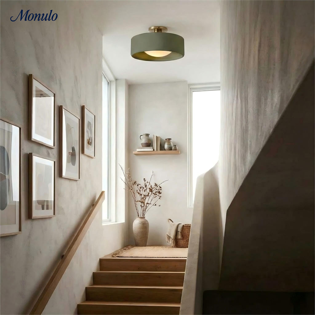 Porcelain Ceiling Lamp with Sleek Mounting | Modern Low Profile Lamp Ceramic Surface Lighting - Lamylie
