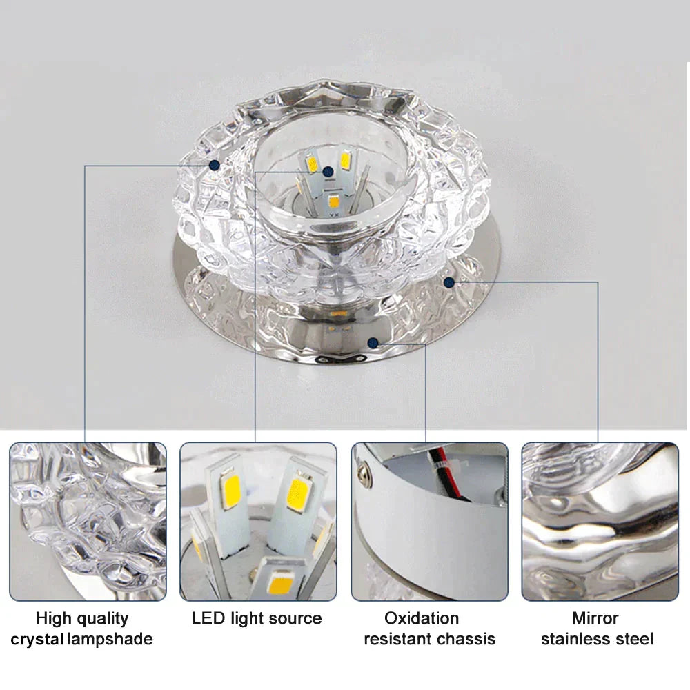Modern Crystal Ceiling Lamp LED Stainless Steel Base Surface Lighting Living Room Hallway - Lamylie