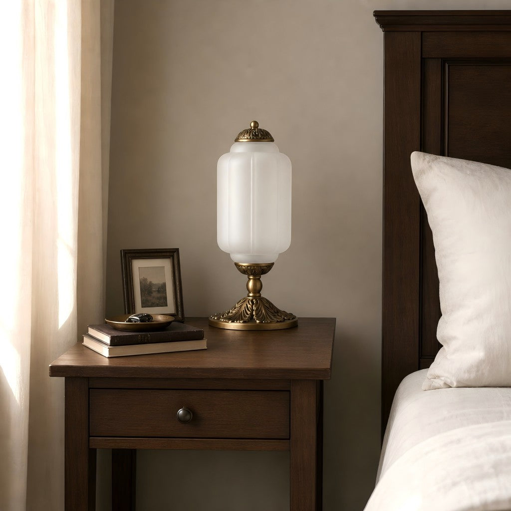 Glass Table Lamp with Scallop Design Vintage Style Bedroom Living Room Accent Lighting Black Brass Frosted Glass - Lamylie