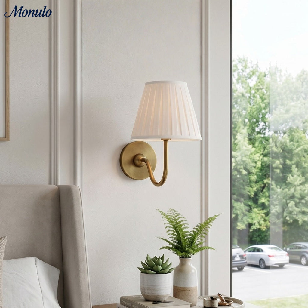 Wall Lamp with Pleated Fabric Shade | Classic Lighting for Bedroom and Living Room - Lamylie