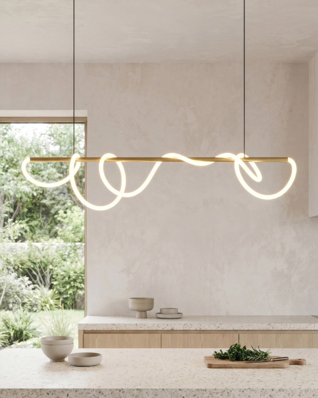 LED Design Pendelleuchte mit schwarzer Satin-Metallkordelstruktur 100 cm Dimmbar Warmweiß Modernes Interieur Esszimmer Kücheninsel - Lamylie